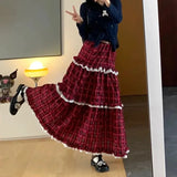 Red Plaid Ruffle Maxi Skirt-Outfit
