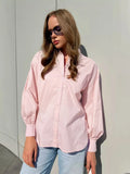 Sleeve Lady Shirt 2024 Summer Lazy Temperament Commuting Versatile Round Collar Lantern Sleeve Shirt-Outfit