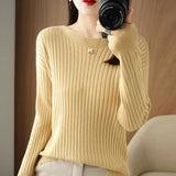 Fongt Round Collar Knit Women's Thin Early Spring And Autumn With A Sweater Long-Sleeve T-Shirt Wool Undershirt Loose.-Outfit
