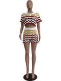 Fongt New Women's Handmade Knitted Casual Shorts Suit-Outfit