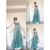 Fongt Tourism Wear Beautiful Small Suit Seaside Vacation Silk Slings Wide Leg Pants Two