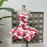 Organ Press Folding Bubble Irregular Dress With Tective Tset Skirt Short Body Playful Cloud Flower