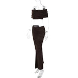 Off-shoulder Crop Top And Ruched Maxi Skirt Set-Outfit