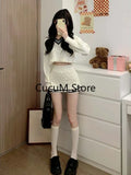 Fashion Y2k 2 Piece Set Woman Casual Knitting Sweater Tops + Slim Bodycon Mini Skirts Elegant Solid Suit Office Lady Chic-Outfit