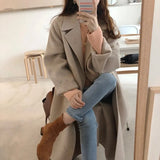 Winter New Women's Casual Wool Blend Trench Coat Oversize Long Coat with Belt Cashmere