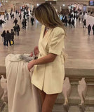 Puff Sleeve Large Collar Back Bow Blazer Mini Dress-Outfit