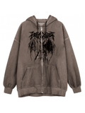 Oversized Skeleton Print Zipper Hoodie-Outfit