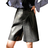 Buttons S-3XL Fashion PU Leather Shorts Women's Autumn Winter New 2019 Loose Five Points Leather Trouser Plus Size
