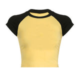 Fongt Color Thread Rotator Sleeve T-Shirt Women's Short Crop Tight Thin Shirt Short Sleeve