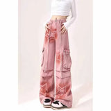 Fongt Mm Plus Pink Dopamine Workwear Jeans Women 2025 Star Print Loose Broad Legs Long Pants