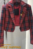 Plaid Woolen Jacket Women High-waisted UltraShort Blazers Coat Spring Autumn Fashion Lady Suit Small Outerwear Casual