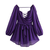Fongt Women's ZA Summer New Temperament Light V Neck Shoulder Sleeves Tethered Dress