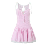 Striped Frill Strap Mini Dress-Outfit