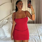 Patchwork Solid Spaghetti Bodycon Dress-Outfit