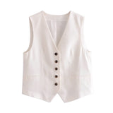 Autumn Style New Style Tooling Style Solid Color Slim Vest Shorts Leisure Suit-Outfit