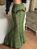 Green Lace Printed Trumpet Long Skirt-Outfit