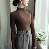 Solid Bottoming t Shirt Women Spring Autumn Tee Shirts Korean Turtleneck Slim Long Sleeve Black White T-shirts 90s