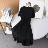 Two-Color Short-Sleeved Pleated Irregular Dress In Spring-Outfit