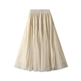 Fongt Autumn And Winter Gold Velvet Splicing Mesh Dress Half-Dress Woman's Long High-Rise Thin Yarn Dress D8810