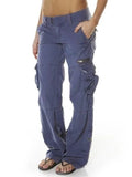 Retro Women's Wide Leg Multi-pocket Casual Loose Straight Casual