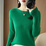 Fongt Round Collar Knit Women's Thin Early Spring And Autumn With A Sweater Long-Sleeve T-Shirt Wool Undershirt Loose.-Outfit