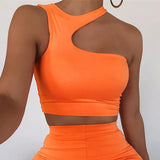 Fongt Summer Hot Style Women's New Sexy Shoulder Irregular Short Sports Vest Bottom Top-Outfit