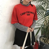 harajuku Stripe Patchwork TShirt Half Turtleneck T-Shirts autumn Long Sleeve Tops tee Shirt Women Fashion Causal