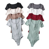 Summer Sexy Thin Threaded Blouse Tight Short-Sleeved T-Shirt Women's New Button Round Collar Jumpsuit With Bottom-Outfit