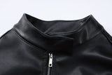 Contrast Pu Leather Cropped Moto Jacket-Outfit