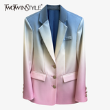 TWOTWINSTYLE Patchwork Hit Color Blazer For Women Notched Long Sleeve Casual Blazers Female 2022 Spring Fashion New
