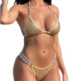Fongt Hot Beach Vacation Bikini Crystal Diamond Women's Split Swimsuit