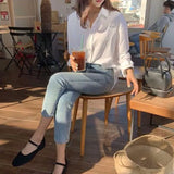 Fongt Shirt Female Fashion Fashion Design Sense Of Small Mature Retro Hong Kong Flavor Loose Shirt South Korea