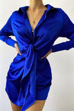 Long Sleeve V-Neck Turn Down Collor New