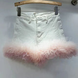 Denim Frill Trim Short-Outfit