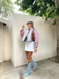 Women Printed Flower Quilted Reversible Cotton Coat Long Sleeve Open Front Two In One Jackets Autumn Vintage Street Outerwear-Outfit