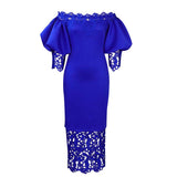 Fongt New Shoulder-To-Shoulder Bag Lace Spliced Lantern Sleeve Dress Dress Dress Dress