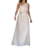 Fongt 2023 New Fashion Solid Color Diagonal Collar Sleeveless Casual High-Waisted Skirt Suit-Outfit
