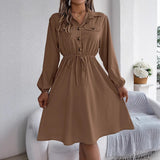 Shooting 2025 Autumn And Winter Leisure Button Tie With Waist Long-Sleeved Shirt Skirt Women's