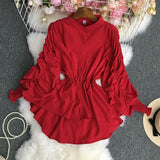 Net Color Tightened Long-Sleeved Shirt-Outfit