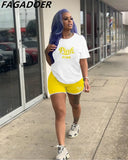 Women Pink Outfits Summer 2022 Sweatsuit Graffiti Two Piece Sets Short Sleeve T Shirt + Biker Shorts Casual
