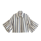 Fongt Short Top 2025 Spring New Five-Point Sleeve Bubble Bubble Sleeve Loose Stripe Small Shirt