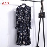 Floral Printed Chiffon Shirt Long Sleeve Bow Midi