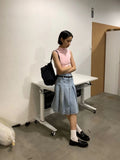 Pleated Skirt Women Girls Blue Jeans Midi Knee-length Denim Skirt A-line Long Skirt Y2k Korean Vintage