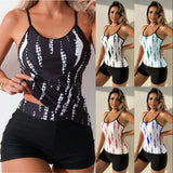 2025 New Swimsuit Split Flat Angle High Waist Conservative Multi-Colored Tankini Swimsuit