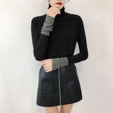 Solid Bottoming t Shirt Women Spring Autumn Tee Shirts Korean Turtleneck Slim Long Sleeve Black White T-shirts 90s tops
