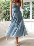 Ruched Tie-Up Strappy Maxi Dress-Outfit
