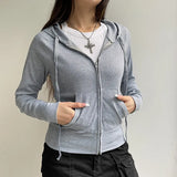Solid Color Rib Hooded Hoodie 2024 Autumn New Zipper Pocket Splicing Jacket-Outfit