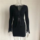 Ribbed Tops And Skirts Sets Autumn Two Pieces Sexy Zipper Full Sleeve White Matching