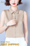 Summer Satin Blouse for Women Polo-Neck Sleeveless Vest Chiffon Shirts OL Womens Tops and Blouses Solid Fashion Ladies