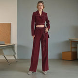 Angola Red Two-Piece Set 2025 New Irregular Pendulum With Design Jacket + High-Rise Straight Trousers